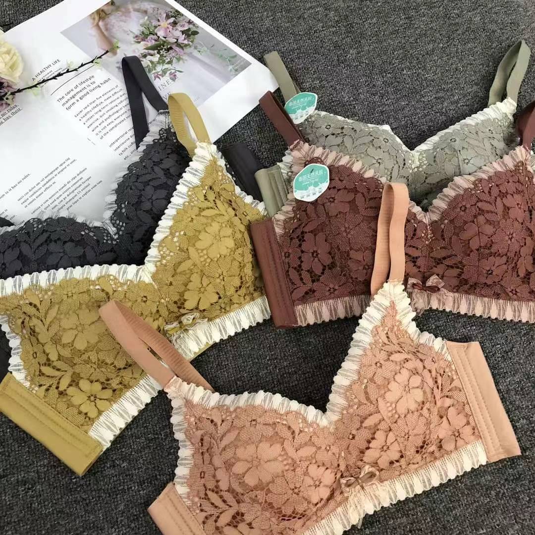 Nuevo sujetador de alta calidad de moda de encaje jacquard transpirable y cómodo ajuste lateral de pecho de tres filas de botones ropa interior para mujeres
