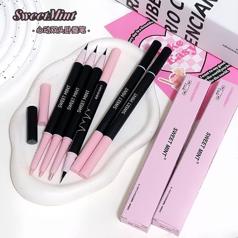 SWEETMINT heart double-headed lying silkworm pen highlight brightening dual-purpose double-headed eyeliner waterproof not easy to fade