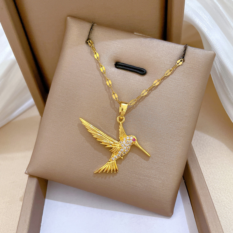 Collar de pájaro pájaro carpintero en oro real, cadena de lujo_voghion.com