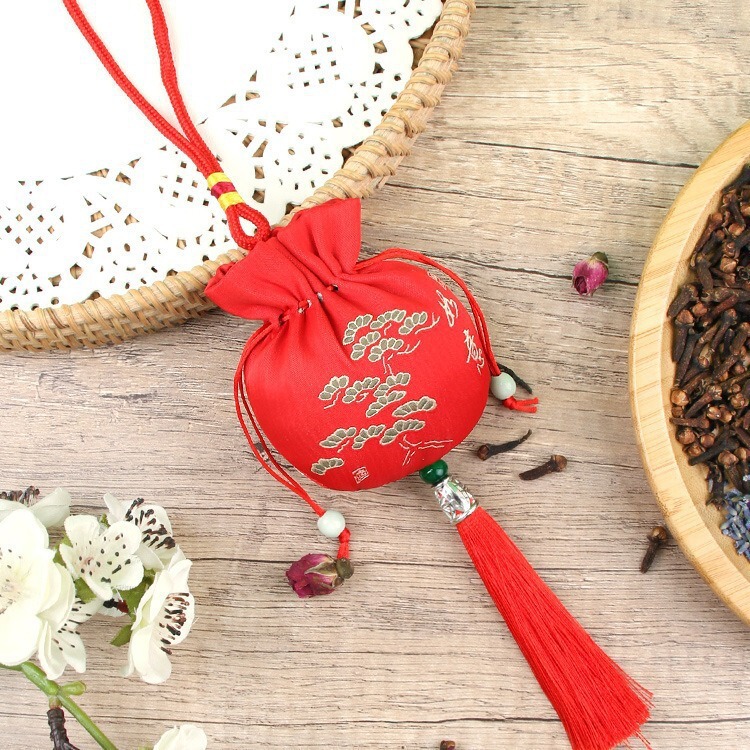 束口袋一枝梅流苏香包空汽车织绣挂件古风荷包梅花随身香囊空袋子|undefined