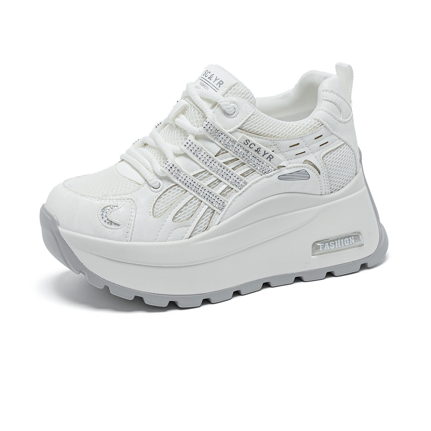Giày sneaker nữ đế dày tăng chiều cao lưới thoáng khí mùa hè — Tím 5039, Trắng 5039, Vàng 5039