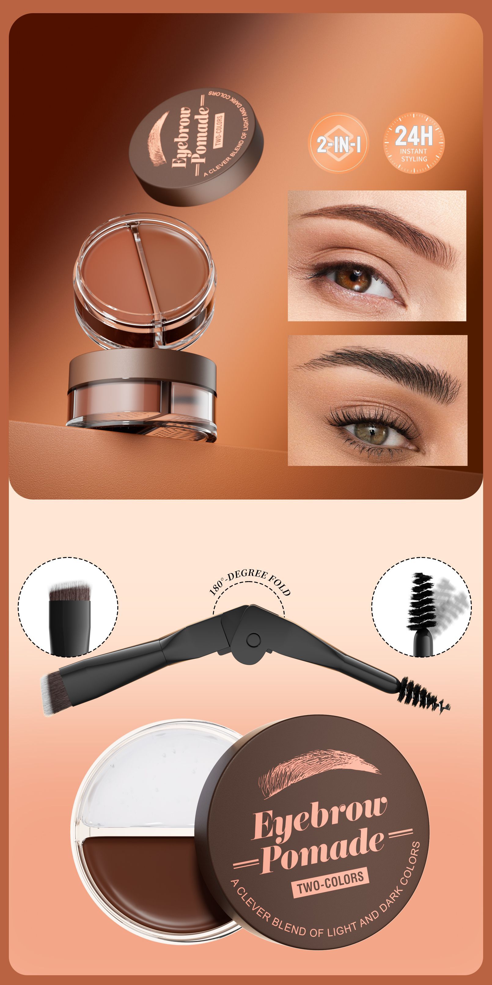 Hellokiss Two-Color Eyebrow Cream 2-in-1 Natural Long-lasting and color-enhancing Eyebrow Shaping Cream Wild Eyebrow Brow Pomade Item Picture