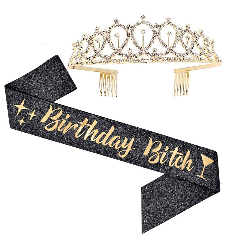 Диадема-ободок набор с кристаллами и лентой "Birthday Queen", комфортная подарочная принадлежность