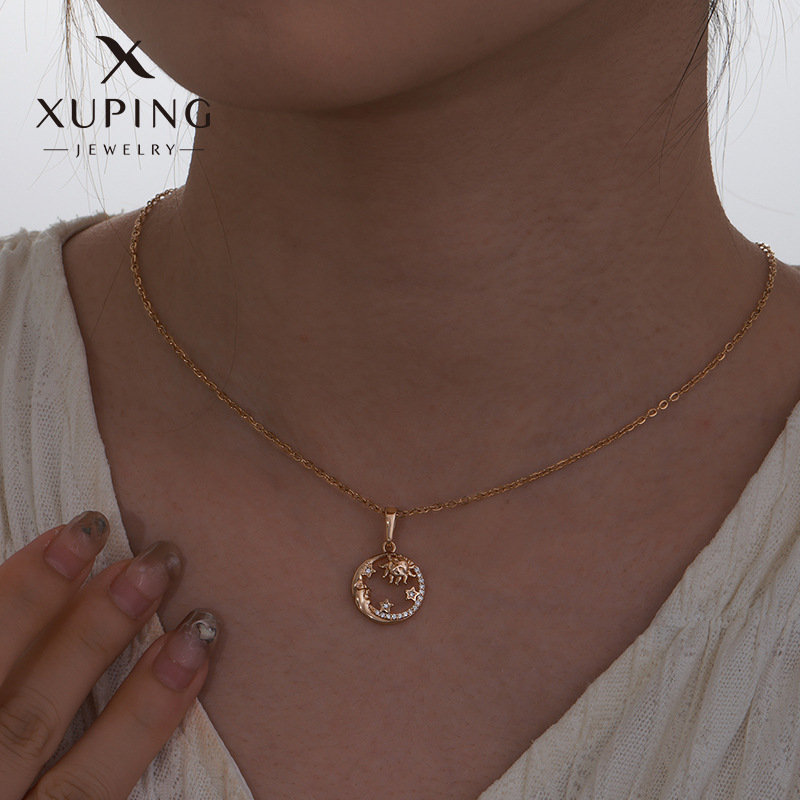 Xuping transfronterizo Europa y América ins viento joyería de moda aleación dorada sol luna estrella colgante redondo collar mujer