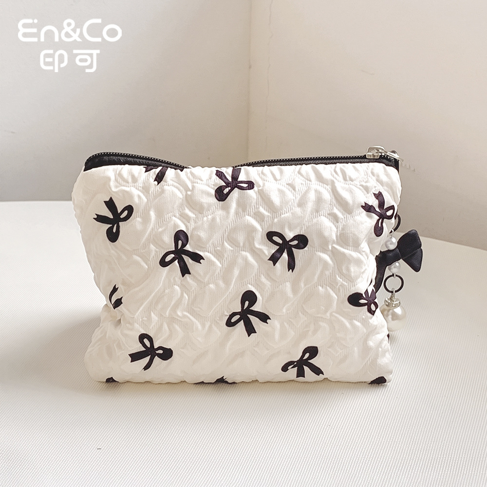 Cross-Border Popular Bowknot Makeup Bag, Niche Design Storage Bag, Cute and High-End Mini Makeup Bag