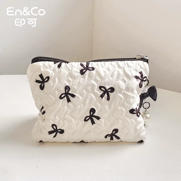 Cross-Border Popular Bowknot Makeup Bag, Niche Design Storage Bag, Cute and High-End Mini Makeup Bag