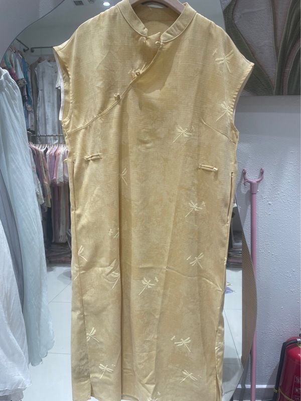 中国風の美しい静山トンボ夏の新しい中国風改良された小さなトンボ刺繍シックなラグランスリーブチャイナドレスロングスタイル|undefined