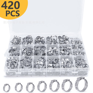 Cross-border 420PCS 304 stainless steel single ear stepless clamp water pipe hose clamp, PEX pipe special clamp