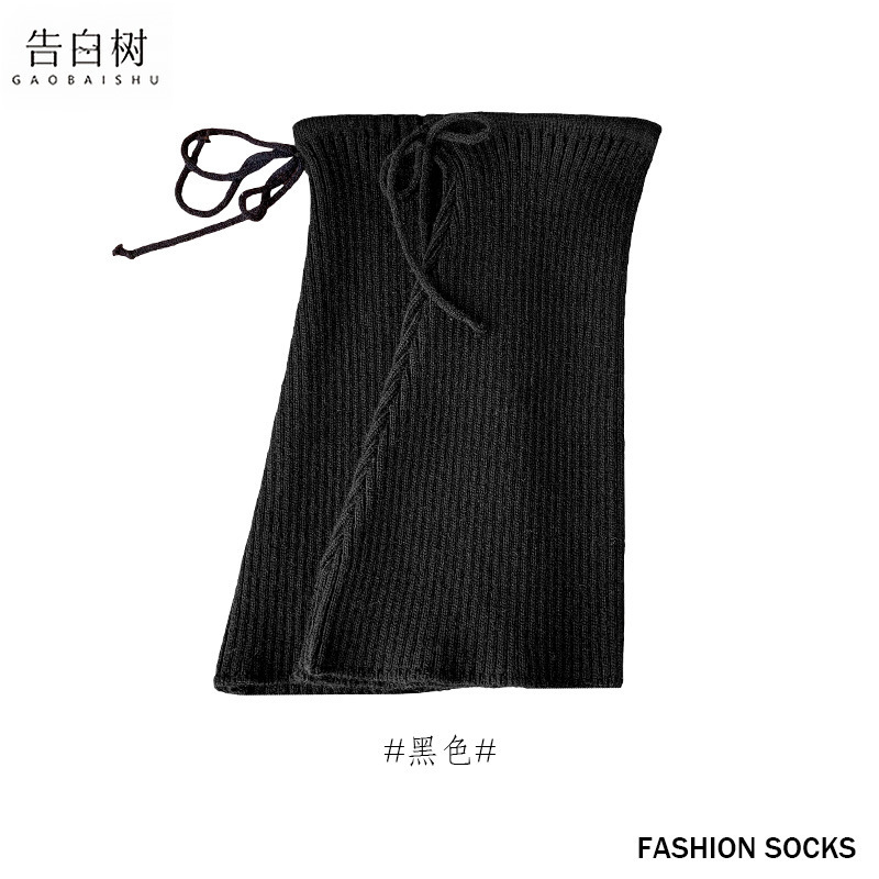 袜套女秋冬蝴蝶结绑带加厚保暖小腿套微喇阔腿针织纯色堆堆袜套|undefined