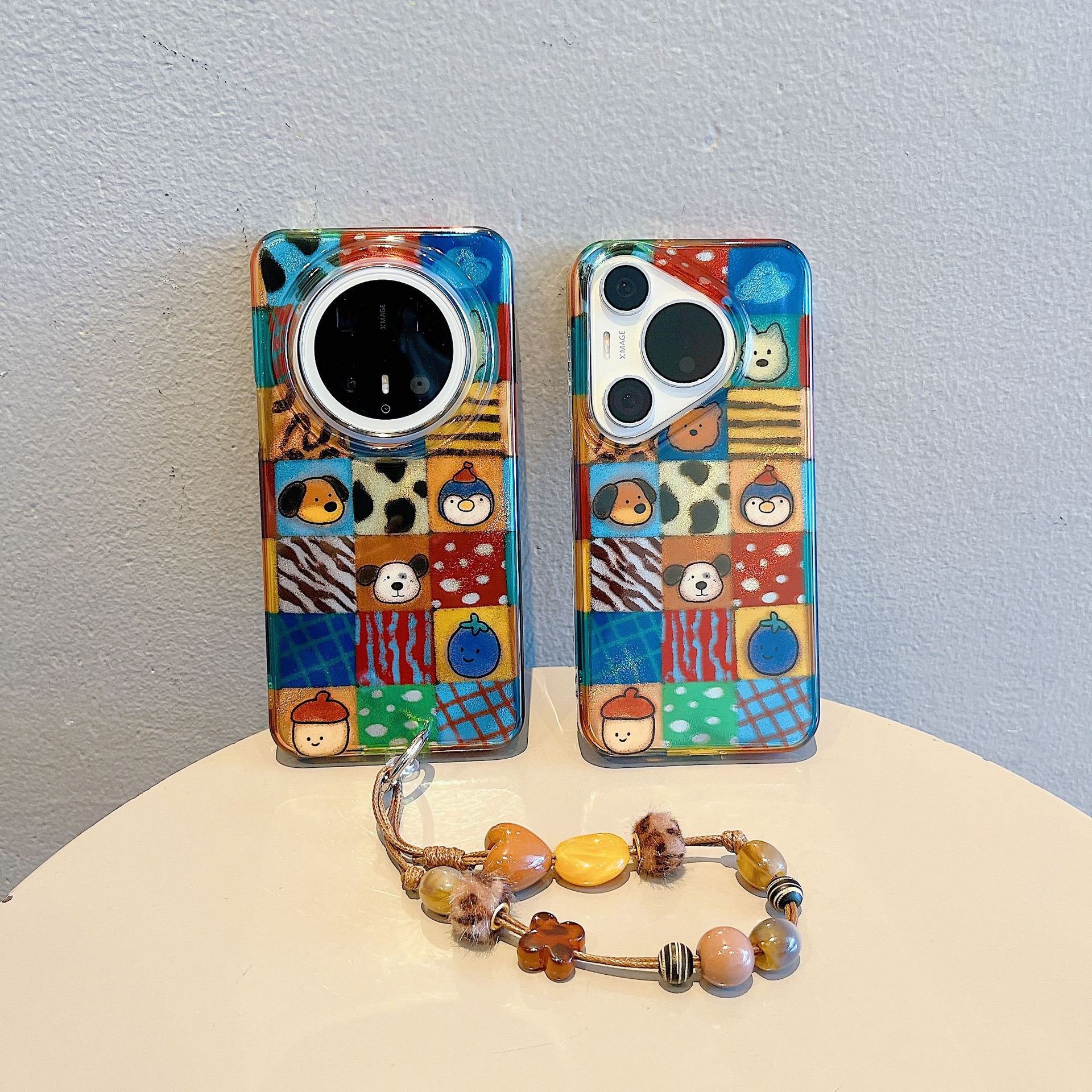 Funda para teléfono móvil mate60pro nuevo modelo 15/17promax, diseño casual con patrón de cuadros y pequeños animales, adecuada para mujeres, p70, m60