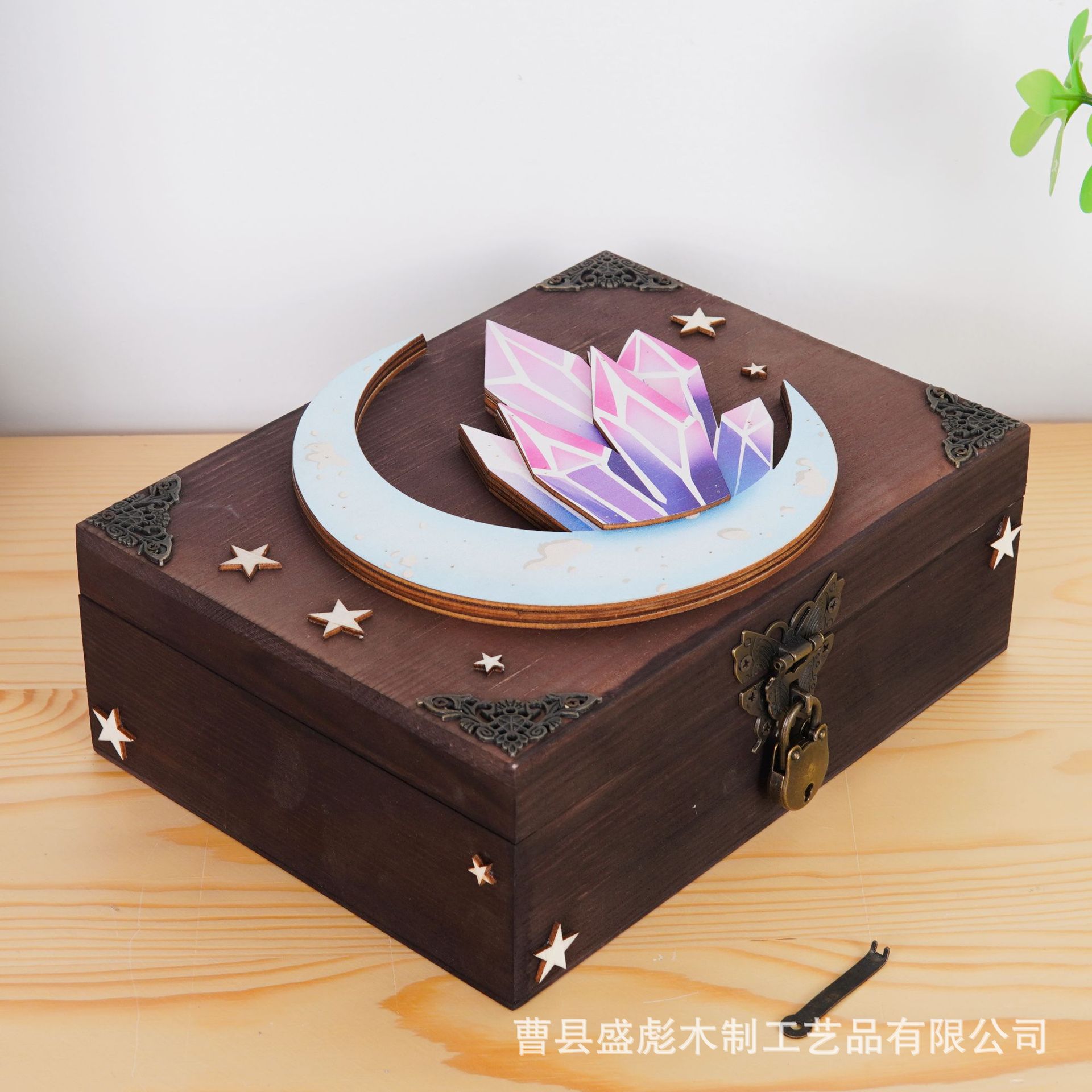 桌面木制饰品收纳盒实木十二星座首饰盒木质月亮水晶隐藏钥匙盒