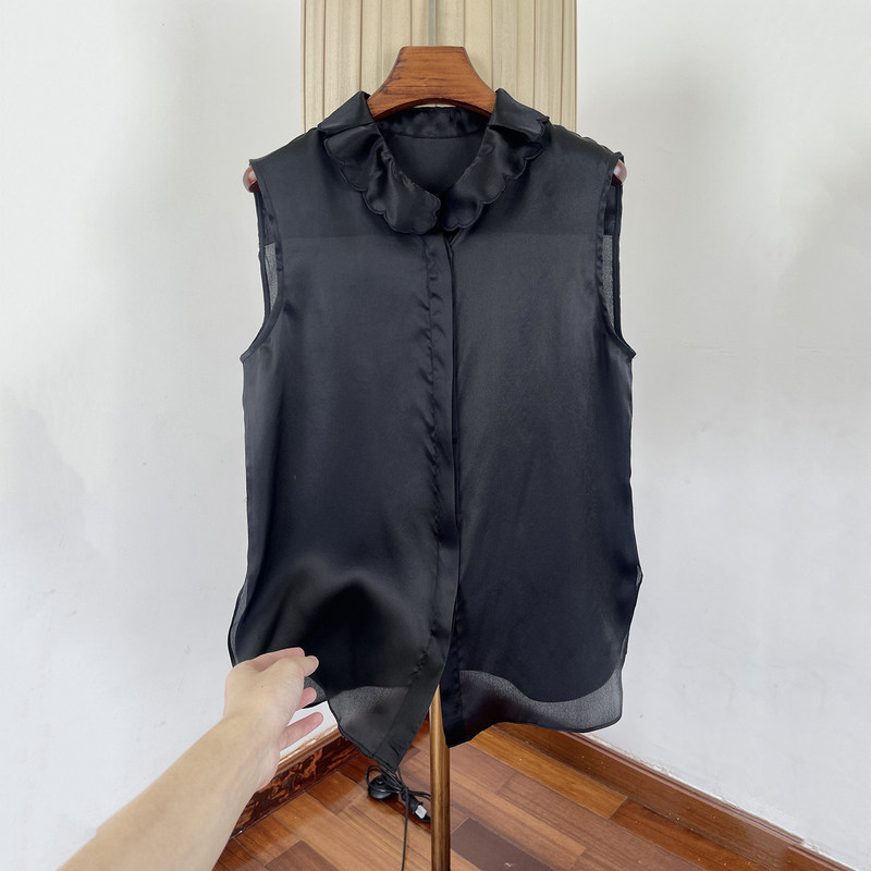 Silk Organza Petal Collar Shirt for Women, Summer Thin Style, Fashionable, Slightly See-Through, Age-Reducing, Loose Fit, Mulberry Silk Sleeveless Top Silk Organza Petal Collar Shirt for Women, Summer Thin Style, Fashionable, Slightly See-Through, Age-Reducing, Loose Fit, Mulberry Silk Sleeveless Top