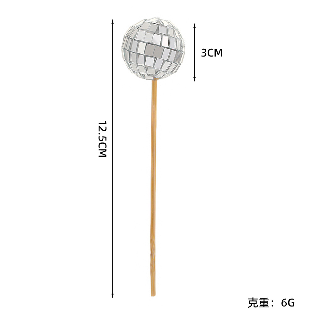 Bolas de espejo de discoteca transfronterizas pastel de cumpleaños decoración de bolas de espejo con inserción de palo de madera fiestas de fiesta props