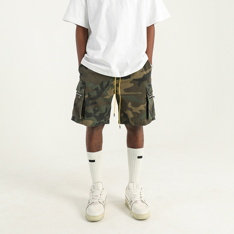 High Street Fashion Brand Camouflage Shorts Men's American Casual Sports Straight Pants Loose Pocket Workwear Pants Summer