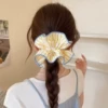 56# Orange Vertical Stripe Double Layer Hair Tie-14cm