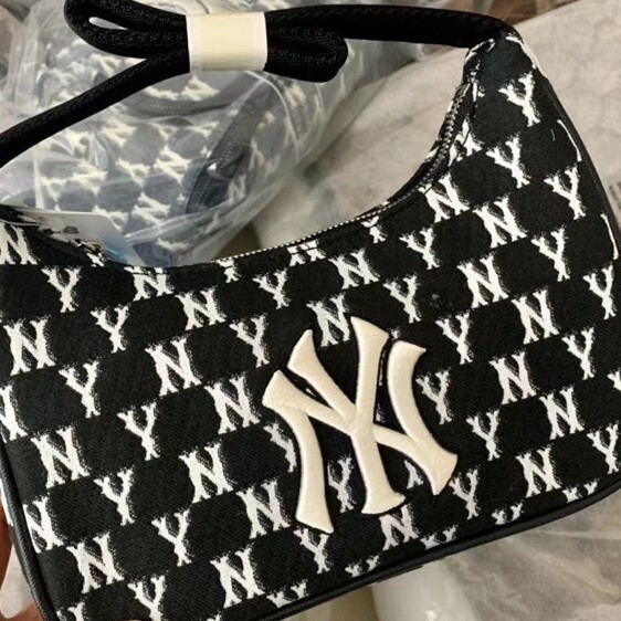 Korean Mlb Underarm Bag Ny Full Logo Denim Underarm Bag Yankees Monogram Embroidered Shoulder Tote Women's Bag