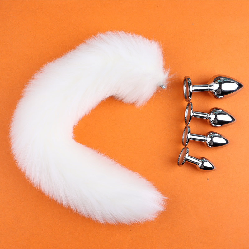 Metal Anal Plug with Detachable White Fox Tail, Adult Training Toy — detail image 3