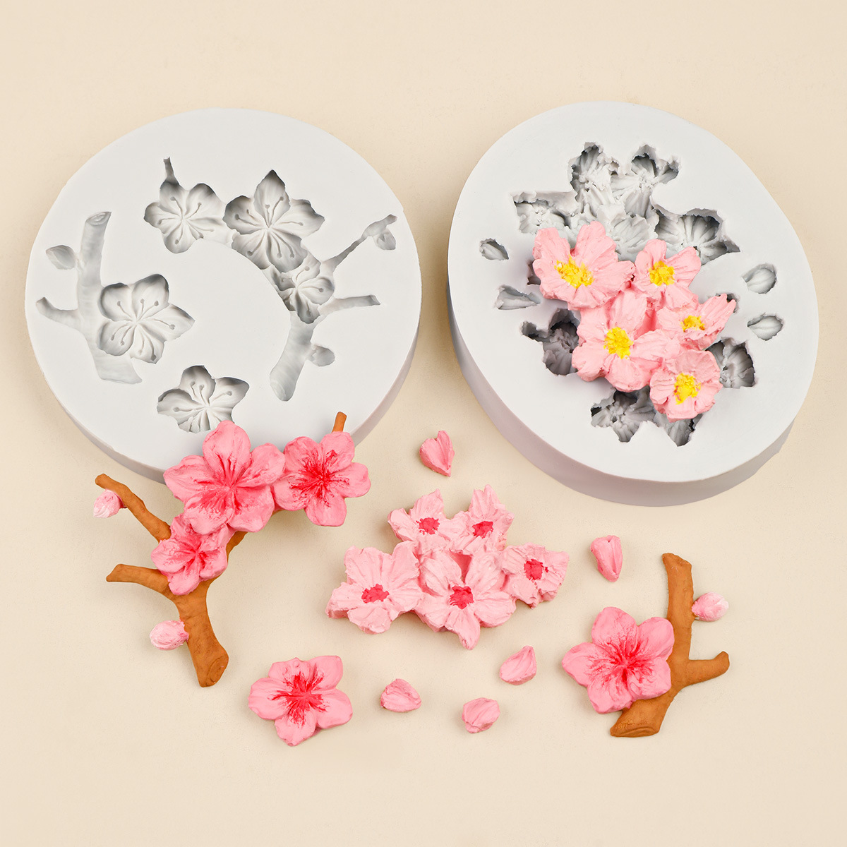 Simulación melocotón flor molde de silicona herramienta hecha a mano molde de yeso de arcilla epoxi aire acondicionado salida clip decoración de la torta