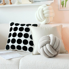 Velvet Nordic simple ins style sofa pillow cover spherical knotted pillow cushion pillow black and white round polka dot waist pillow