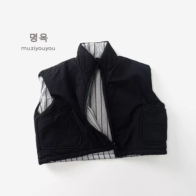 个性两面穿夹棉马甲坎肩冬季新款男女儿童韩版加厚保暖背心潮童装