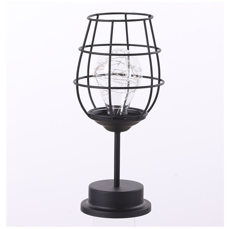 Lámpara nórdica transfronteriza 2025, lámpara decorativa de hierro forjado, lámpara de alambre de cobre con forma de copa de vino y botella de vino, luz nocturna decorativa LED