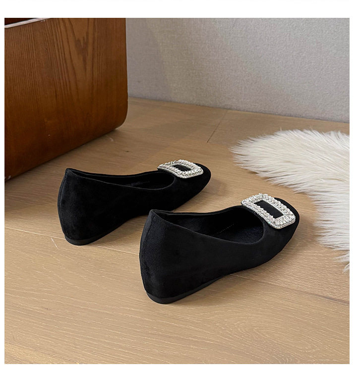 Giày búp bê nữ mũi vuông đính đá, da lộn, đế mềm độn trong, gót xuồng thấp — Màu kaki, Màu nâu, màu đen chi tiết 20
