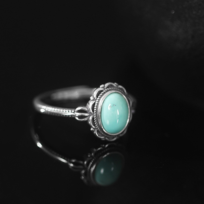 Neues grenzüberschreitendes Produkt: Ring aus europäischer und amerikanischer Legierung mit künstlichem Türkis, geometrischer Öffnung und verstellbarer Größe_voghion.com