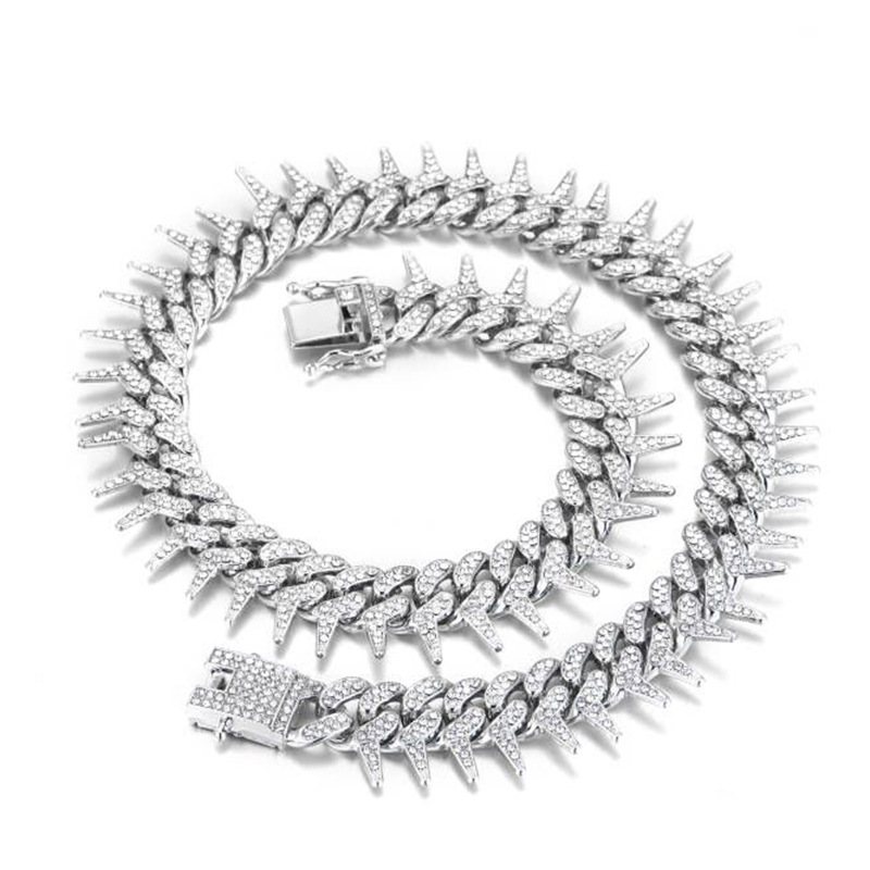 Thorn Cuban Necklace Personalized Rivet Spike Hip Hop Chain Men's and Women's Creative New Product 20mm Wide_voghion.com