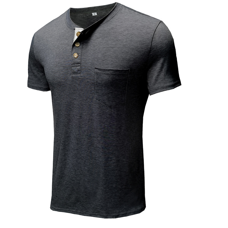 Sommer Europäisches und Amerikanisches Herren-Kurzarm-T-Shirt, Herren-Bottom-Shirt, Rundhalsausschnitt, lässiges, vielseitiges Henley-Shirt_voghion.com