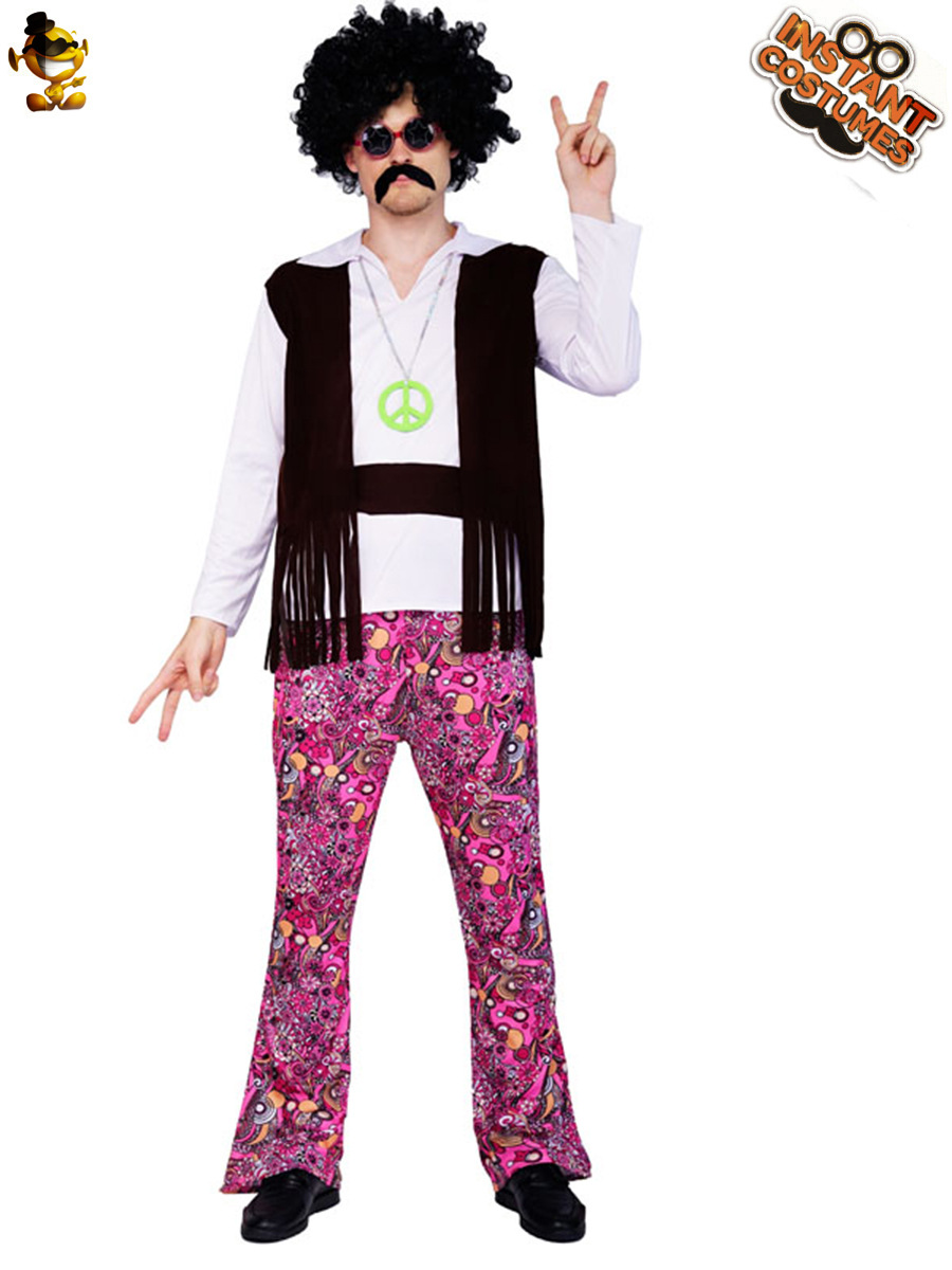 Adulto Hombre 70 años retro hippie Disco Disfraz Hombre ROCK Rock Hippy Disfraz
