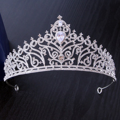 跨境電商新娘皇冠華麗韓飾婚禮白鋯奢華王冠髮飾 新娘女王皇冠