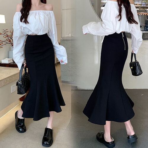 Black denim half skirt for women, summer new arrivals, small size medium-length dress, high-waisted slimming A-line fish-tail and hip-grazing skirt