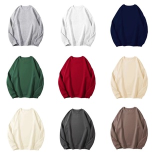 320g pure cotton composite milk silk 300 catty Large size trendy brand loose round neck thin solid color sweatshirt light panel M-5XL