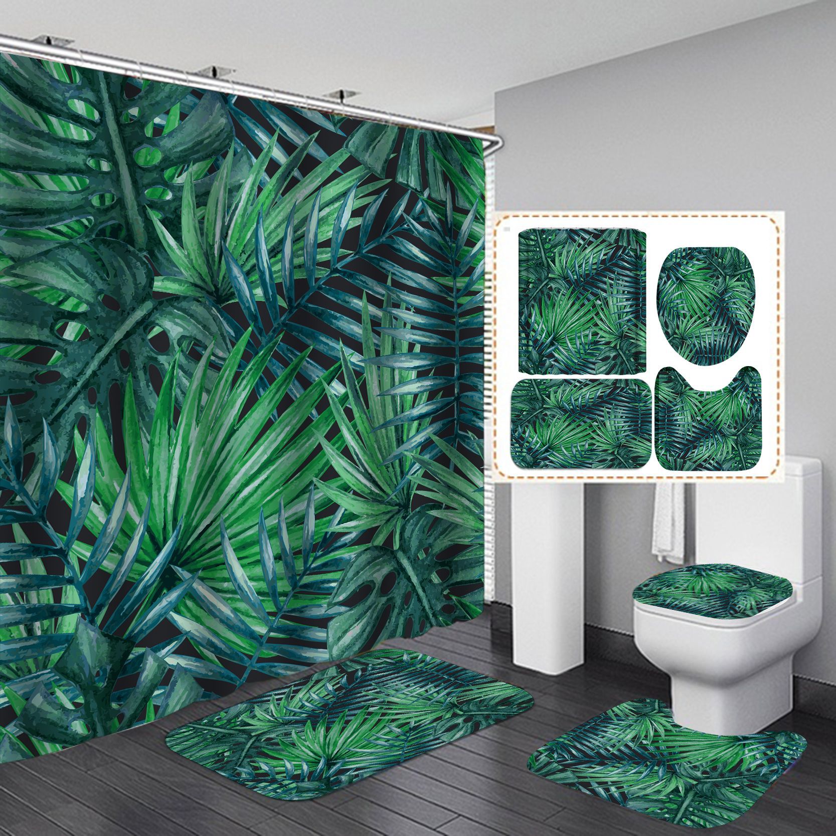 Creativo Impresión digital poliéster impermeable moho nórdico ins estilo planta verde serie 2 Cortina de ducha cortina de suministro directo de fábrica al por mayor
