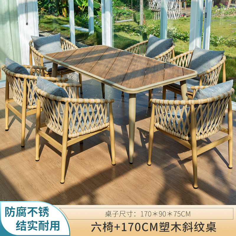 Seis sillas 170cm mesa de sarga de madera de plástico