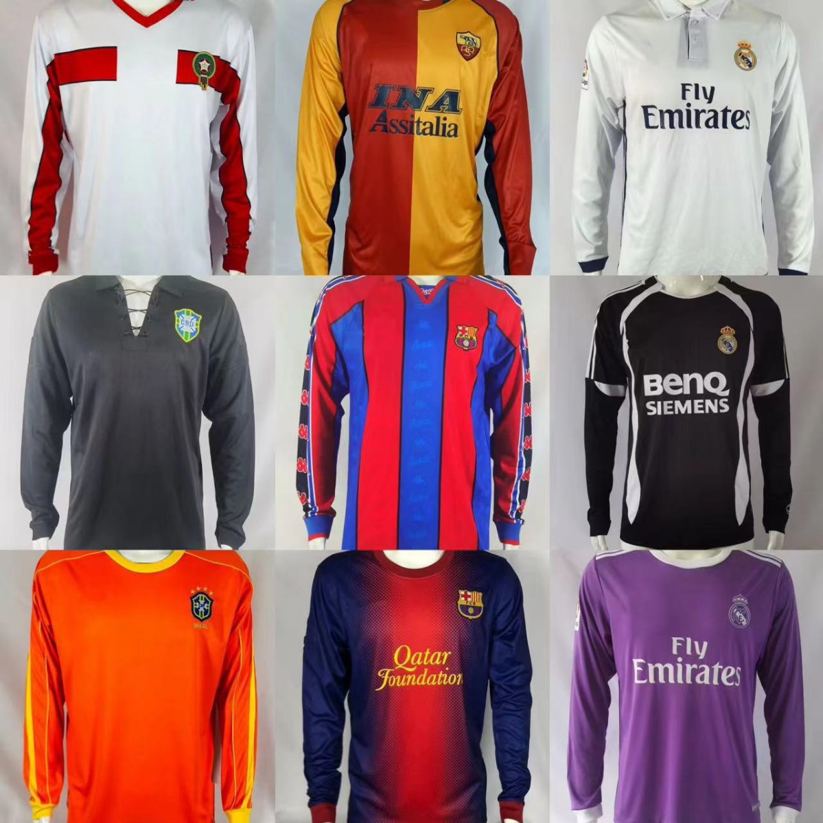 Clásico retro Barcelona Arsenal AC Milan Lisboa Portugal Argentina Camiseta de manga larga Camiseta de fútbol