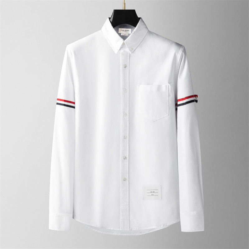 9933FTB Classic Shirt Red, White, and Blue Striped Oxford Shirt for Men and Women, Classic Couple's White Casual Shirt