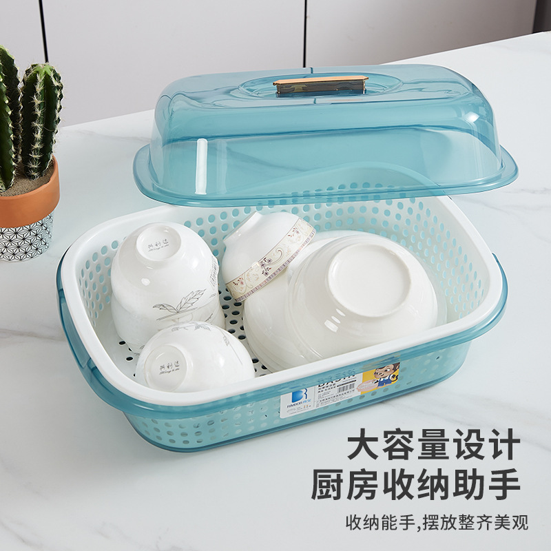 Kitchen cover with drainage for baby bowl and spoon storage, plastic, bowl cabinet, bowl box, bowl rack, household bowl and spoon storage box