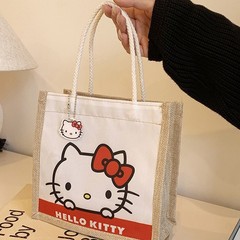 かわいい漫画リネンバッグ女性のための 2024 新しいファッション外出ポータブル弁当箱バッグ誕生日ギフトバッグ
