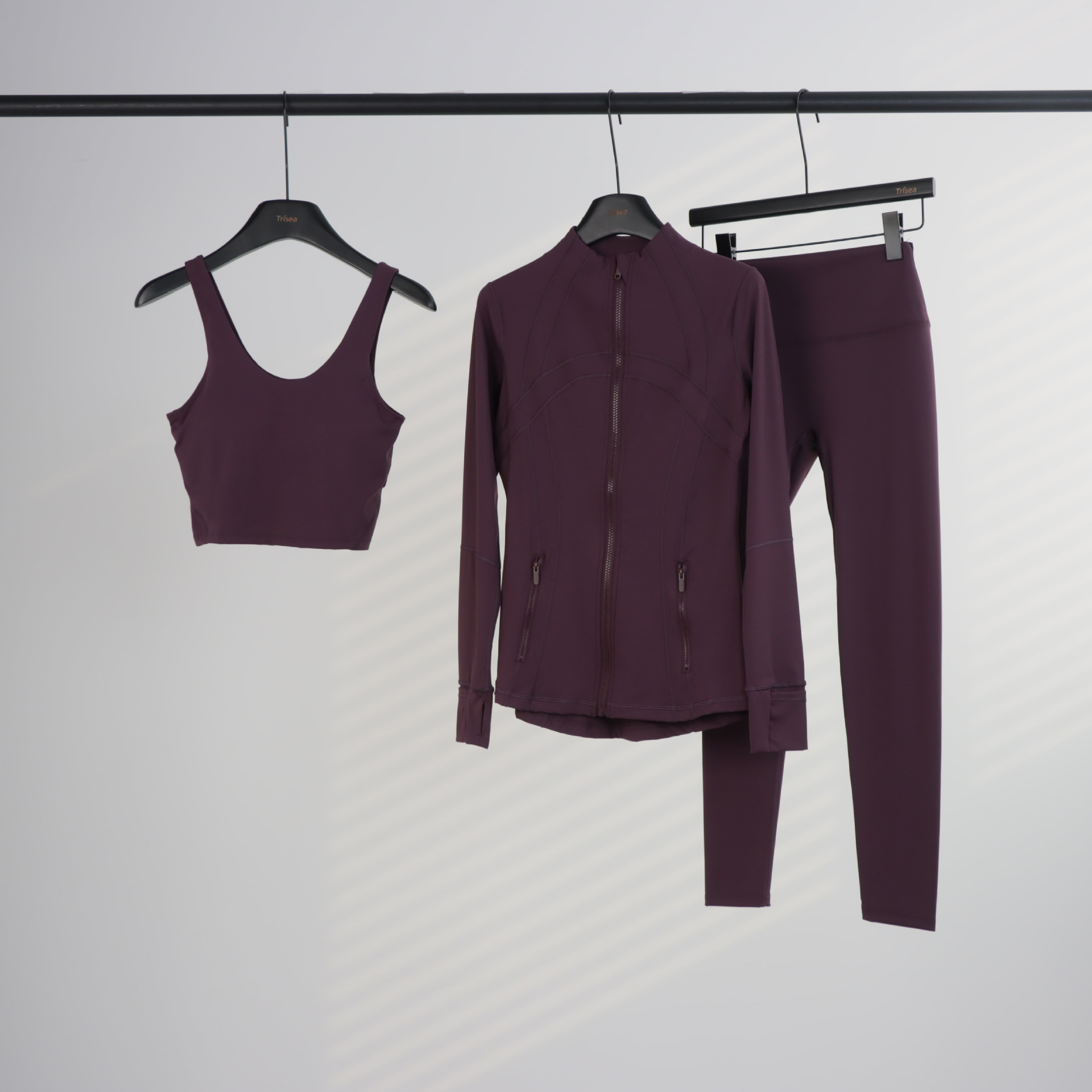 Conjunto de yoga LULU de tres piezas: chaqueta, camiseta sin mangas con cuello en U y leggings de cintura alta para mujer.