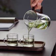 加厚高硼硅玻璃杯木把月牙公道杯一体过滤月牙壶茶水分离自滤茶杯