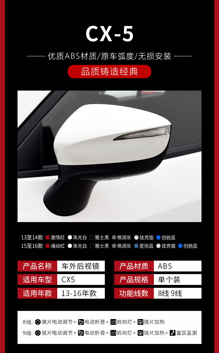 Suitable for Mazda Cx-5 Rearview Mirror 13 14 15 16 Model Year Cx5 Left and Right Rearview Mirror Housing