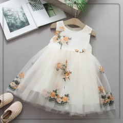 女寶寶童裙代發夏季純色洋氣刺繡花朵蕾絲紗裙女小童童裝裙子