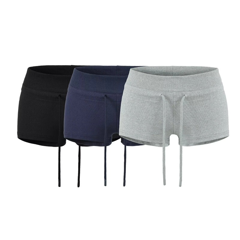 American-style spicy girl mid-low waist drawstring running sports shorts for women, summer slim-fit ribbed elastic casual hip-hugging hot pants