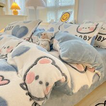 加厚牛奶珊瑚绒四件套双面法兰绒被套冬季法莱加绒床单床上三件套