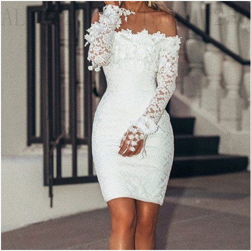 Amazon 2023 Spring Women Sexy Off-shoulder Lace Dress