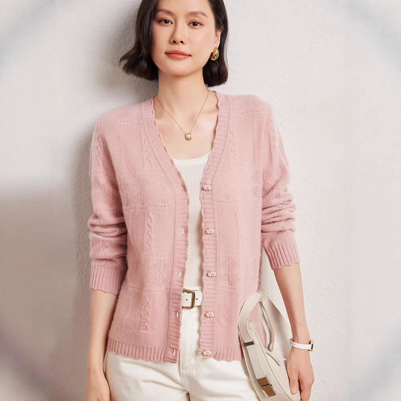 Autumn and Winter Women's Knitted Cardigan Jacket Women's V Neck Cut Out Cashmere Cardigan Slimming Look Top Sweater Elegant Outer Wear