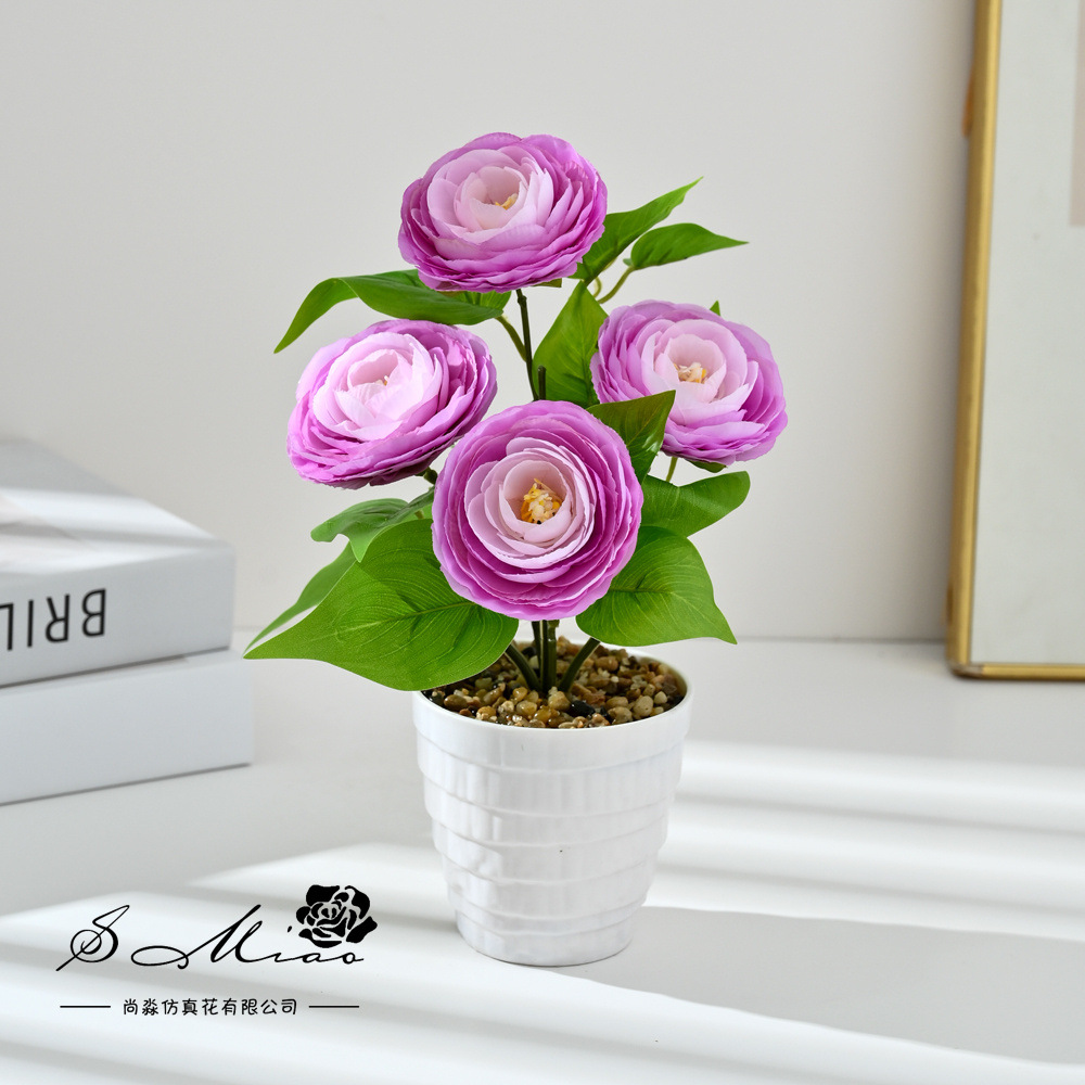 Transfronterizos 4 camellia pequeña imitación bonsai maceta flores falsas props de fotografía flores artificiales boda decoración del hogar adornos