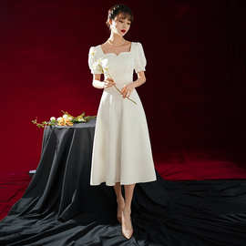白色小晚礼服女2023夏季新款平时可穿连衣裙宴会气质仙气洋装礼服