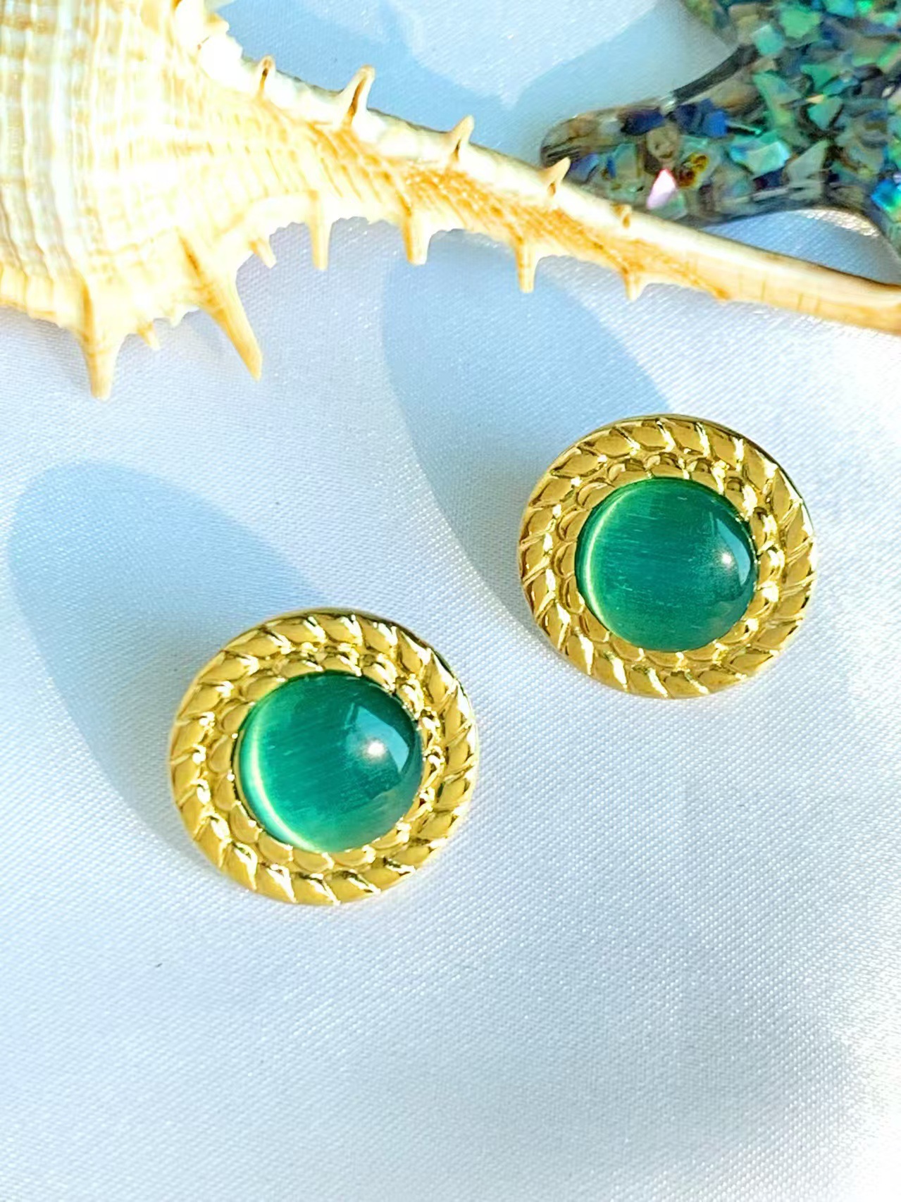 Holiday Occasion 1 Pair Retro Round Inlay 304 Stainless Steel Natural Stone Ear Studs
